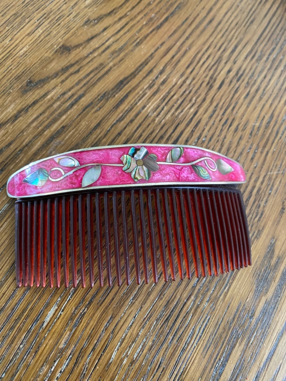 Vintage floral abalone and silver Large hair comb stamped Mexico/silver